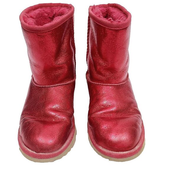 Ugg Classic II‎ Boots 5 Red Shimmer Leather Wool Shearling Lined Pull-On - Picture 2 of 11